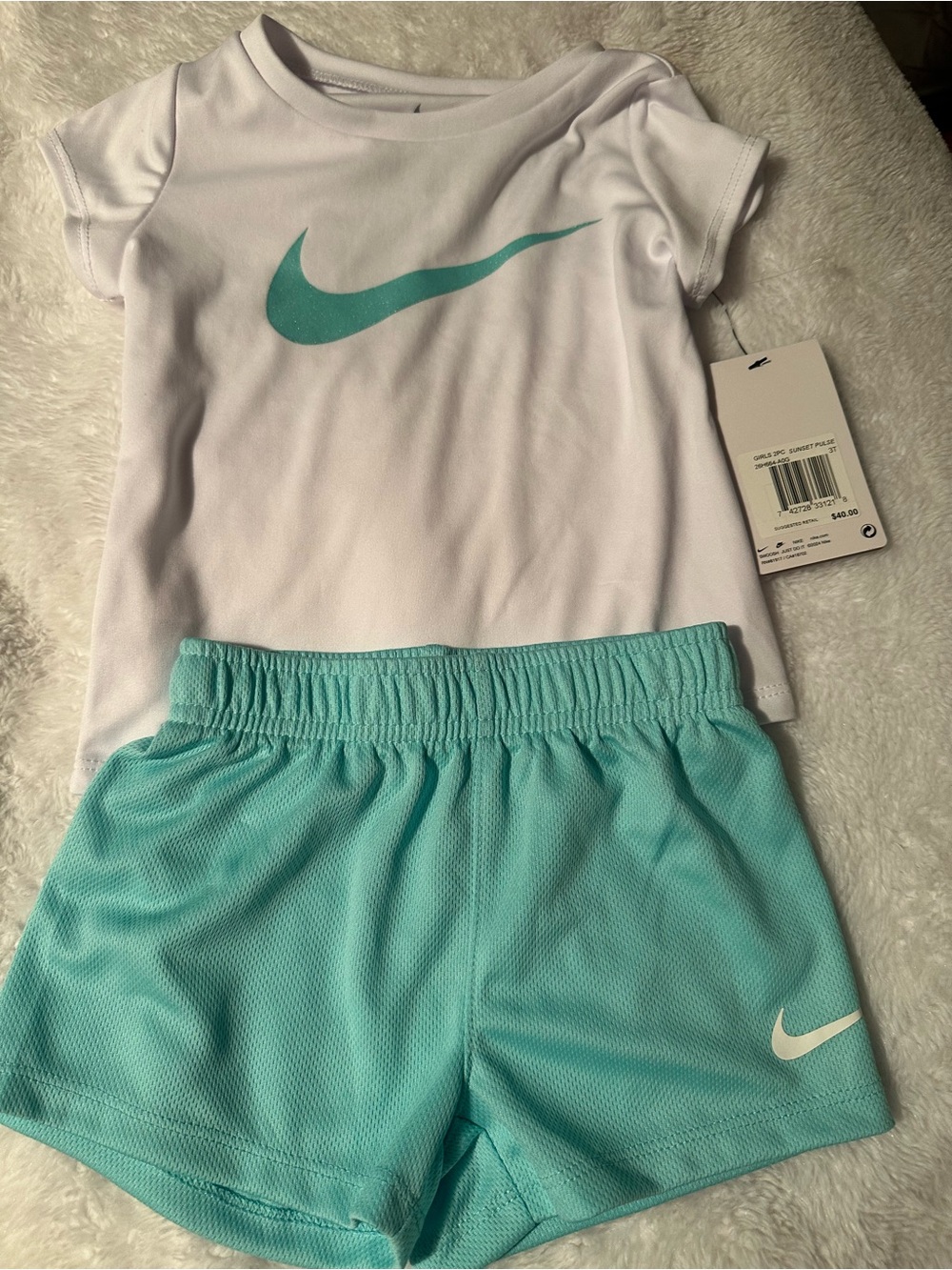 Nike Girls' White Tee and Aqua Shorts Set